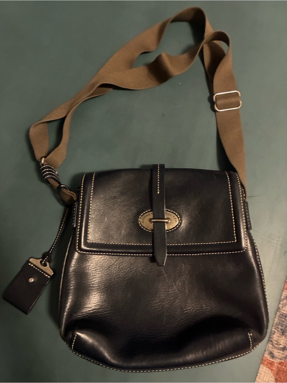Vintage Dooney & Bourke Dark Navy Leather Flap Shoulder Crossbody Bag